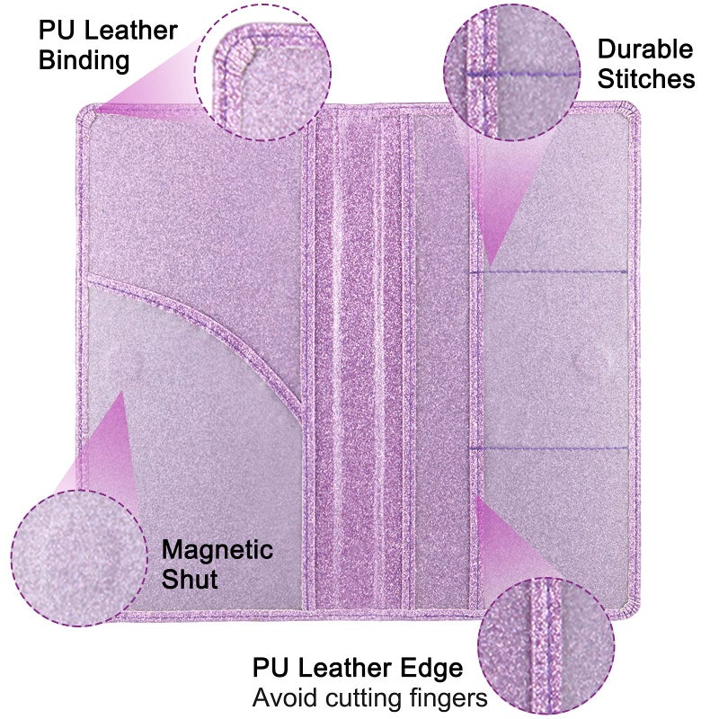 Bodskad Car Registration and Insurance Holder  Premium Leather Insurance and Registration Holder vehicle Glove Box Car Organizer  with Magnetic Shut for Cards  Driver License (Glitter Purple) - Image 3